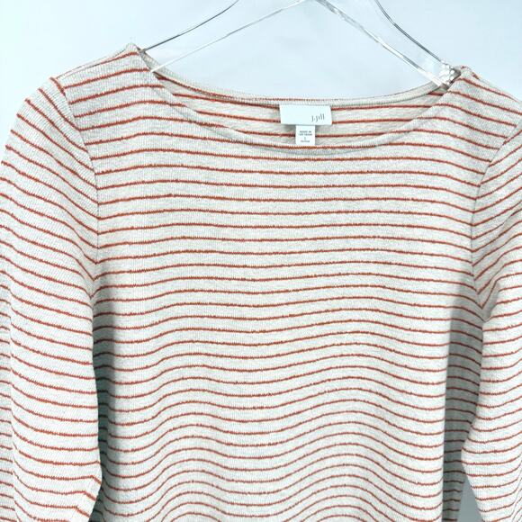 J Jill Cream & Burnt Orange Stripe Long Sleeve Tunic Top Petite Large - Picture 2 of 7